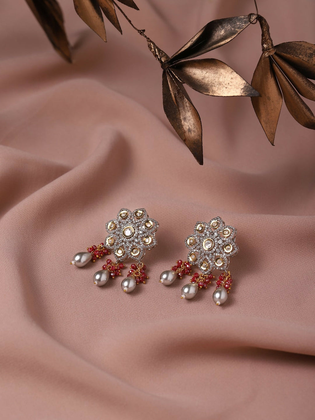 Diamond & Semi Precious Stone Earrings- Ruby Raang