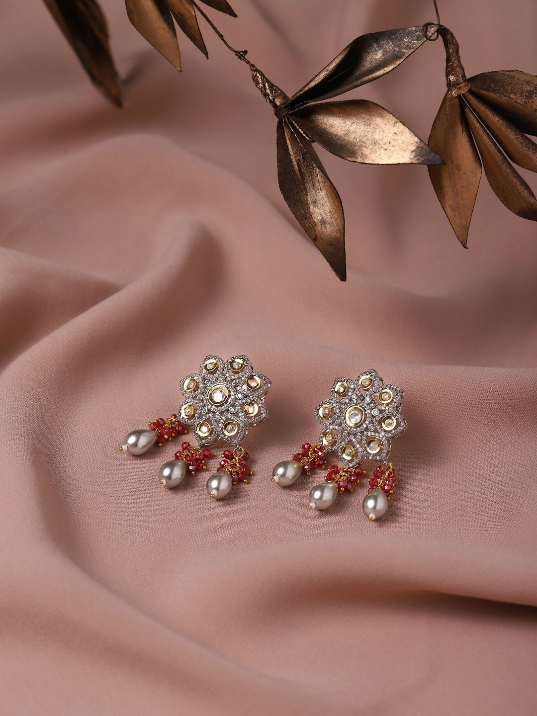 Diamond & Semi Precious Stone Earrings- Ruby Raang