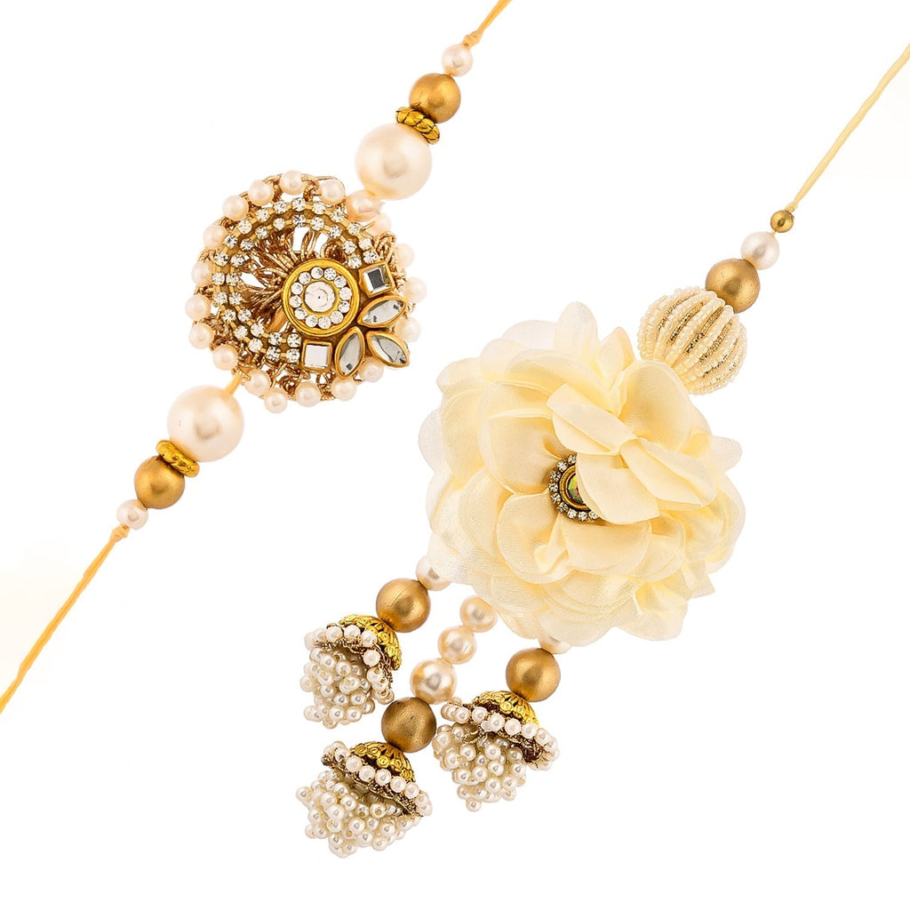 trueBrowns X Voylla White Pearls And Kundan Gems Bhaiya Bhabhi Lumba Rakhi