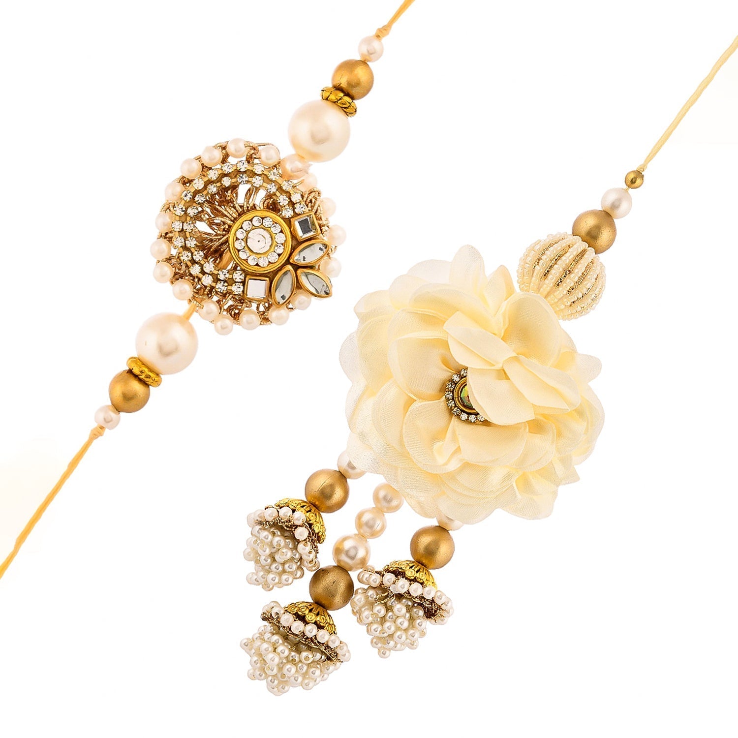 trueBrowns X Voylla White Pearls And Kundan Gems Bhaiya Bhabhi Lumba Rakhi
