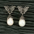 Joban Fashion Women Brass Silver Black Ad Earrings