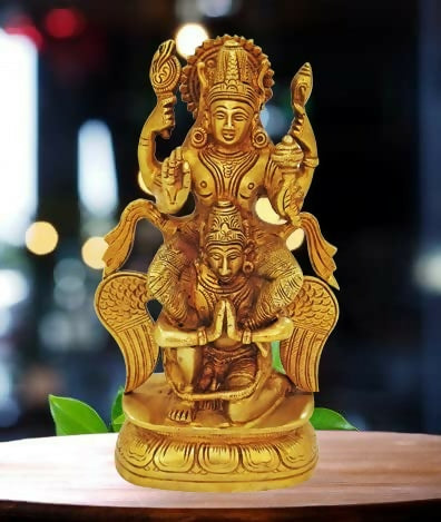 P.J.Handicrafts Brass Metal Idol of Vishnu Ji Riding On Garuda