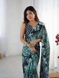 Black Chinon Designer Digital Printed,Mirror Cut Work Saree - Sohni