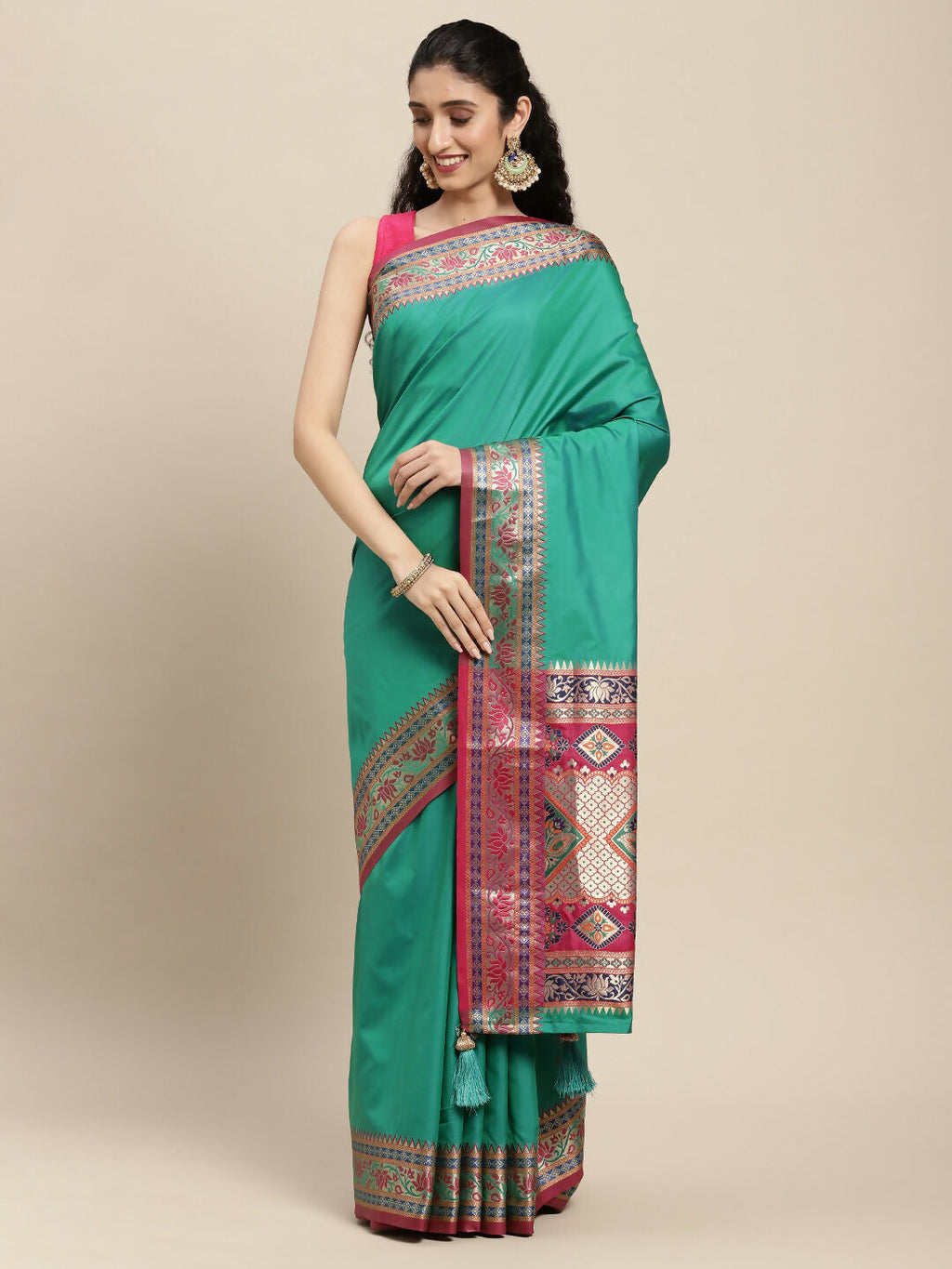 Shree Shyam Fashion Silk Blend Rama Saree