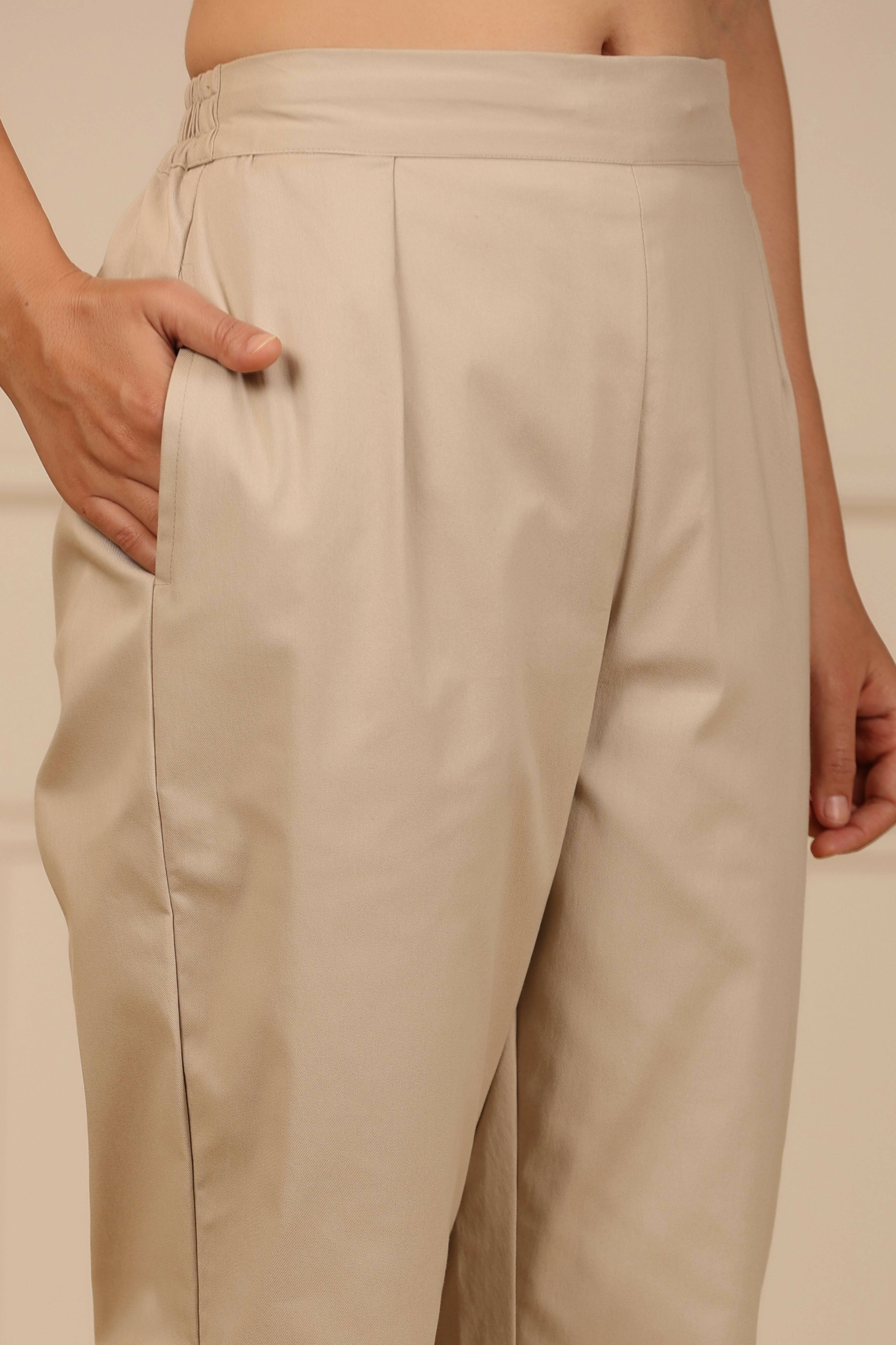 Juniper Women's Beige Cotton Spendex Solid Straight Pant