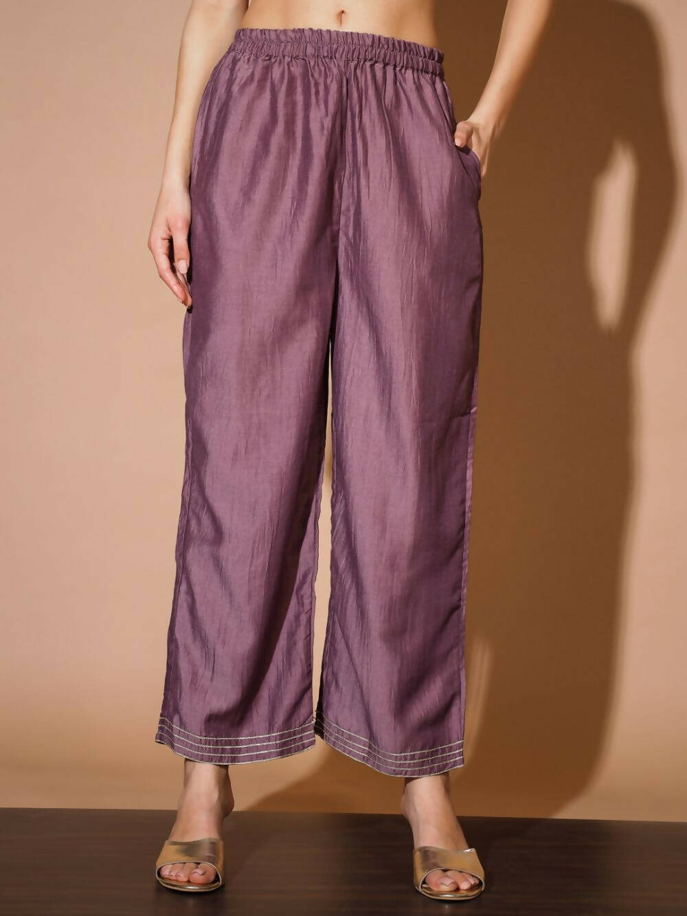 Myshka Women Mauve Solid Kurta & Palazzos With Dupatta