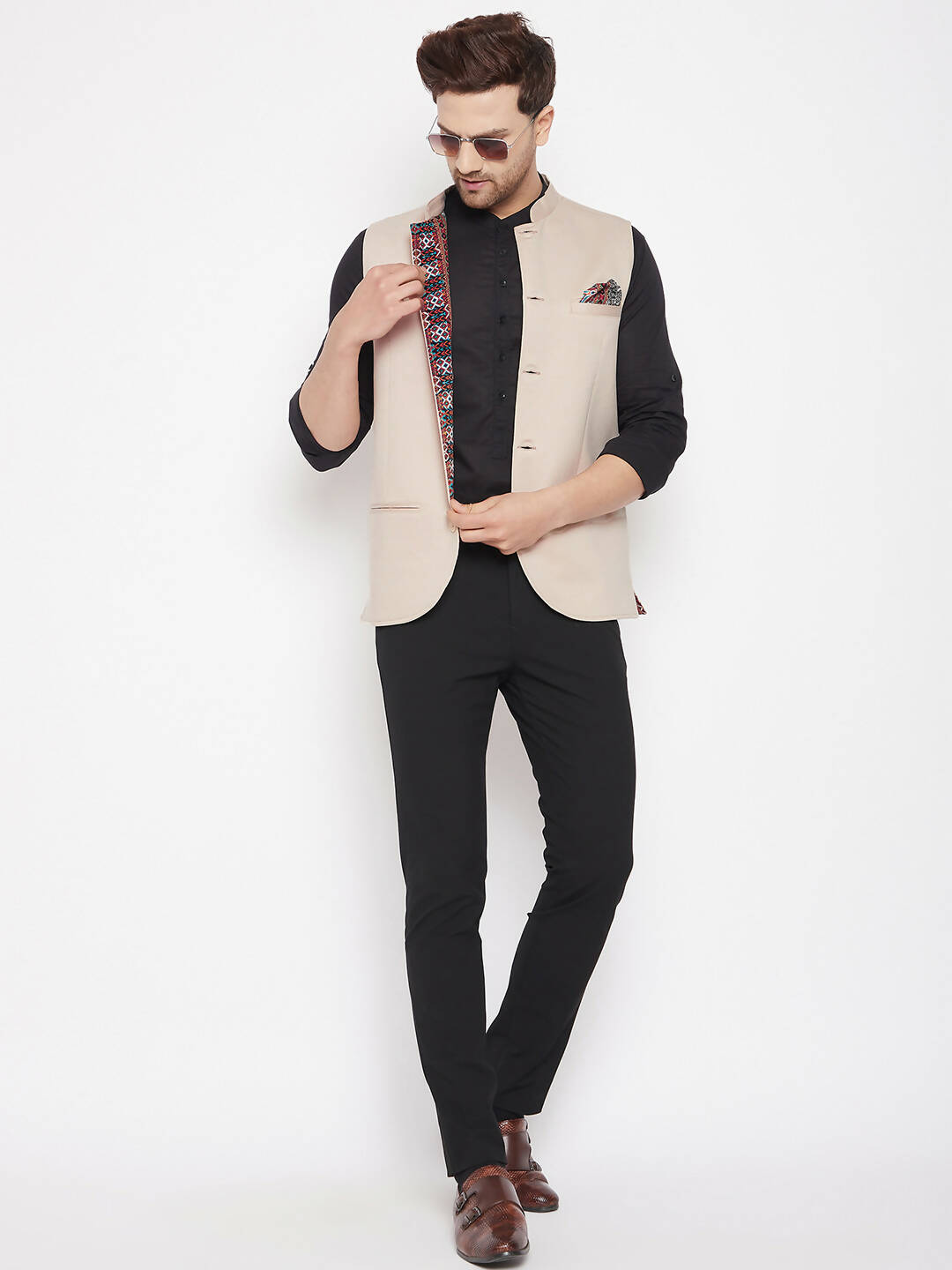 Even Apparels Cream Merino Men Woven Nehru Jacket BF715