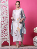 Jyoti Fashion Women's Beige Cotton Geometric Digital Print with Jari & Crystal Kurta with Trouser & Dupatta