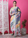 Jyoti Fashion Women's Multicolor Cotton Geometric Digital Print with Jari & Crystal Kurta with Trouser & Dupatta