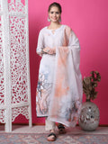Jyoti Fashion Women's Beige Cotton Geometric Digital Print with Jari & Crystal Kurta with Trouser & Dupatta