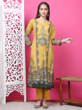 Jyoti Fashion Women's Mustard Cotton Geometric Digital Print with Jari & Crystal Kurta with Trouser & Dupatta