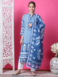 Jyoti Fashion Women's Indigo Blue Cotton Geometric Digital Print with Jari & Crystal Kurta with Trouser & Dupatta