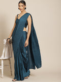 Jyoti Fashion Women's Blue Satin Platted Work Designer Saree with Blouse