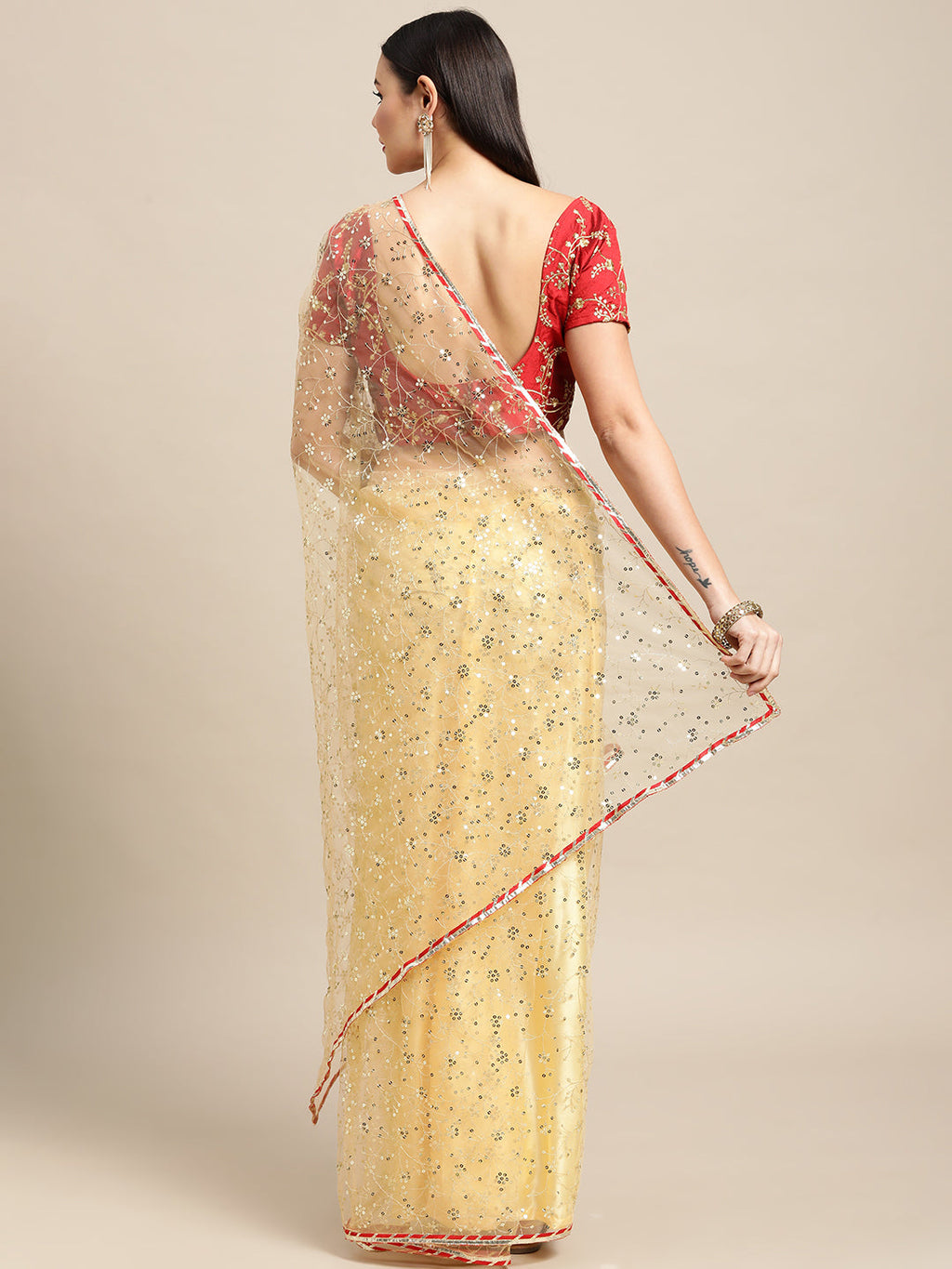 Jyoti Fashion Women's White Net Embroidered Designer Saree with Blouse