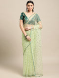 Jyoti Fashion Women's Green Net Embroidered Designer Saree with Blouse