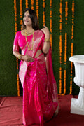 Jyoti Fashion Women's Rani Pink Handloom Banarasi Silk Zari Woven Saree with Blouse