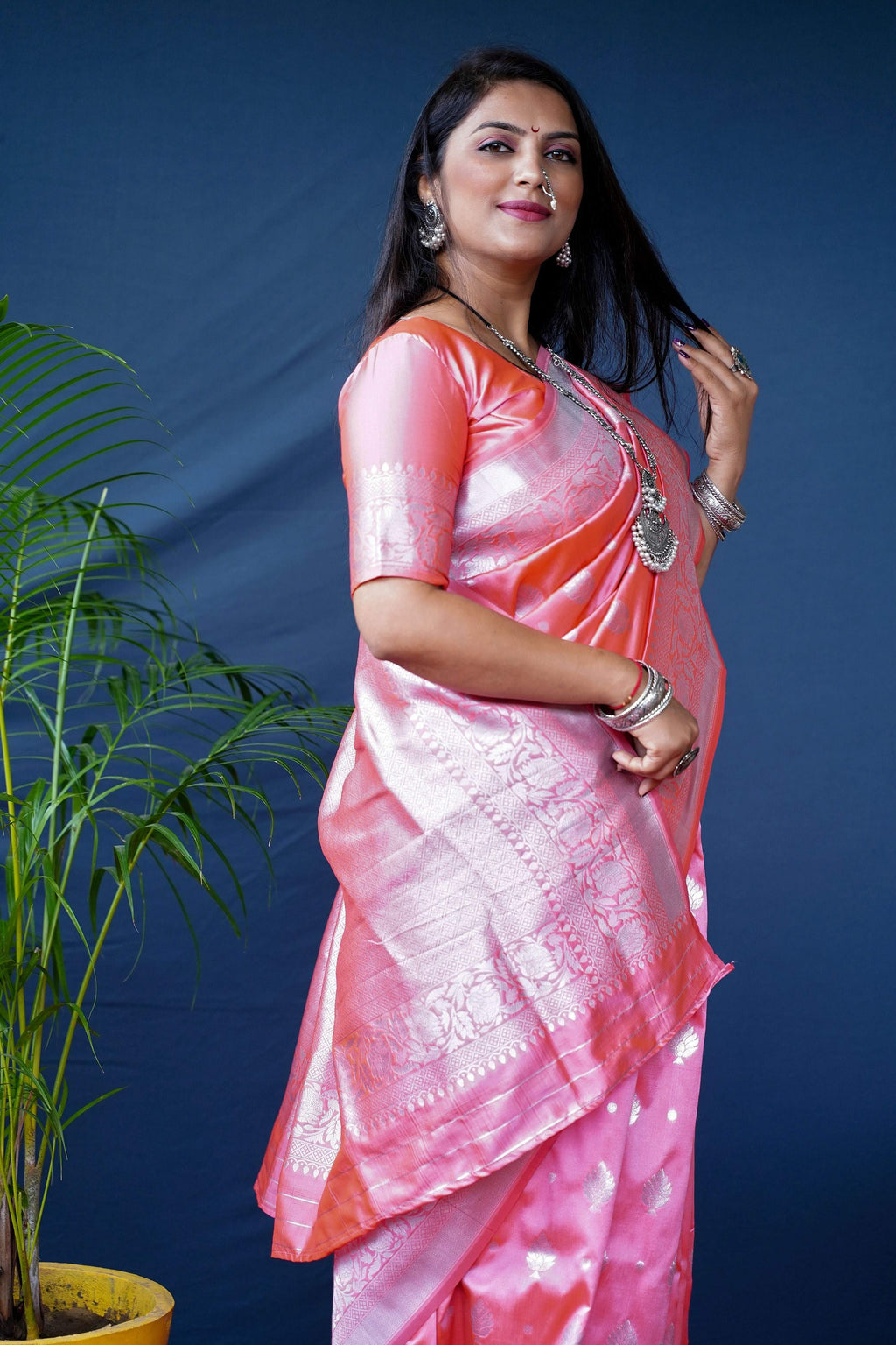 Jyoti Fashion Women's Peach Soft Banarasi Silk Zari Woven Saree with Blouse