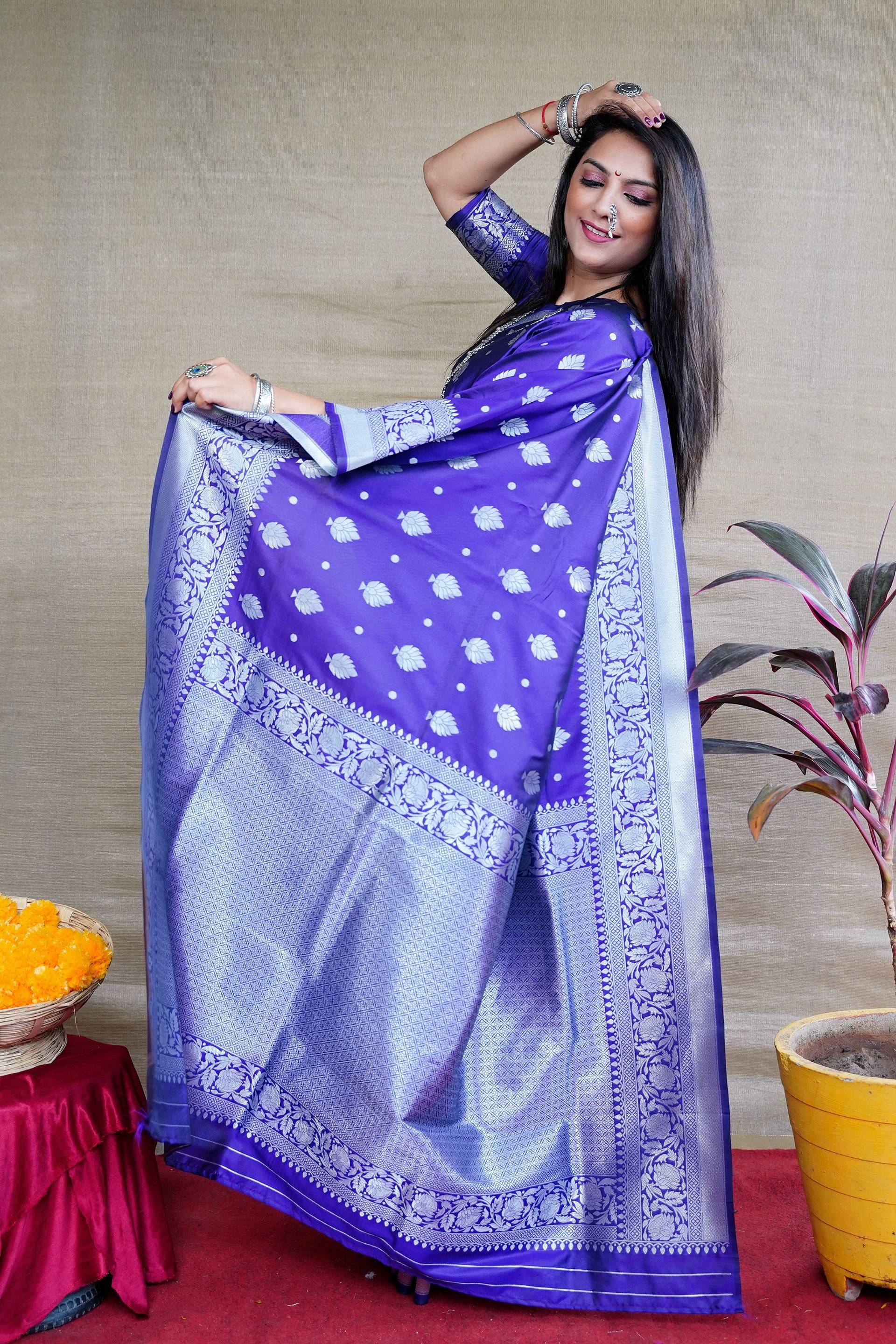 Jyoti Fashion Women's Royal Blue Soft Banarasi Silk Zari Woven Saree with Blouse