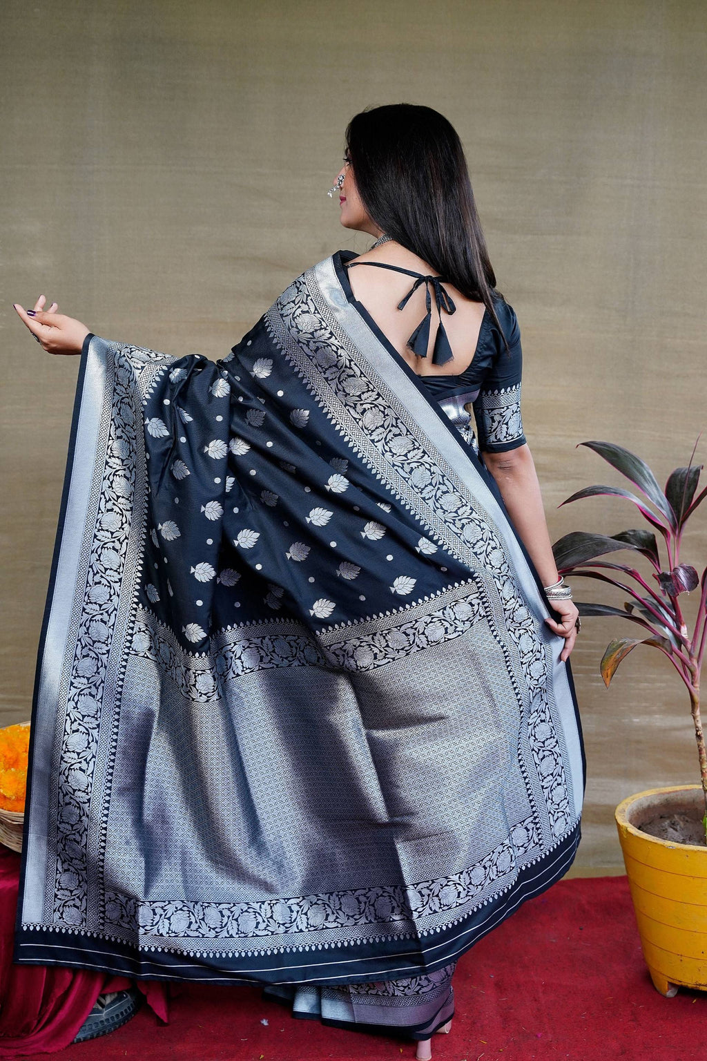 Jyoti Fashion Women's Black Soft Banarasi Silk Zari Woven Saree with Blouse
