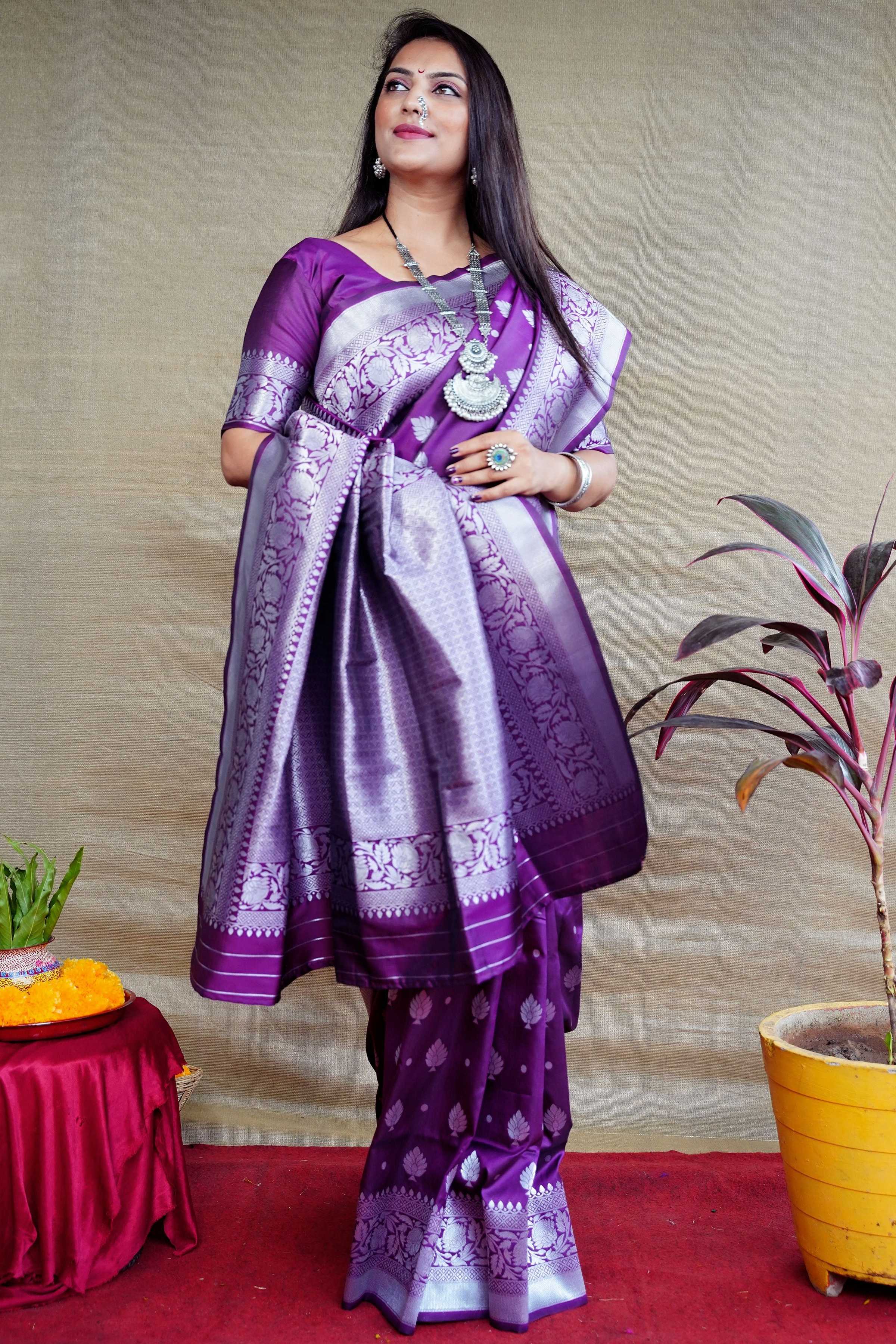Jyoti Fashion Women's Purple Soft Banarasi Silk Zari Woven Saree with Blouse