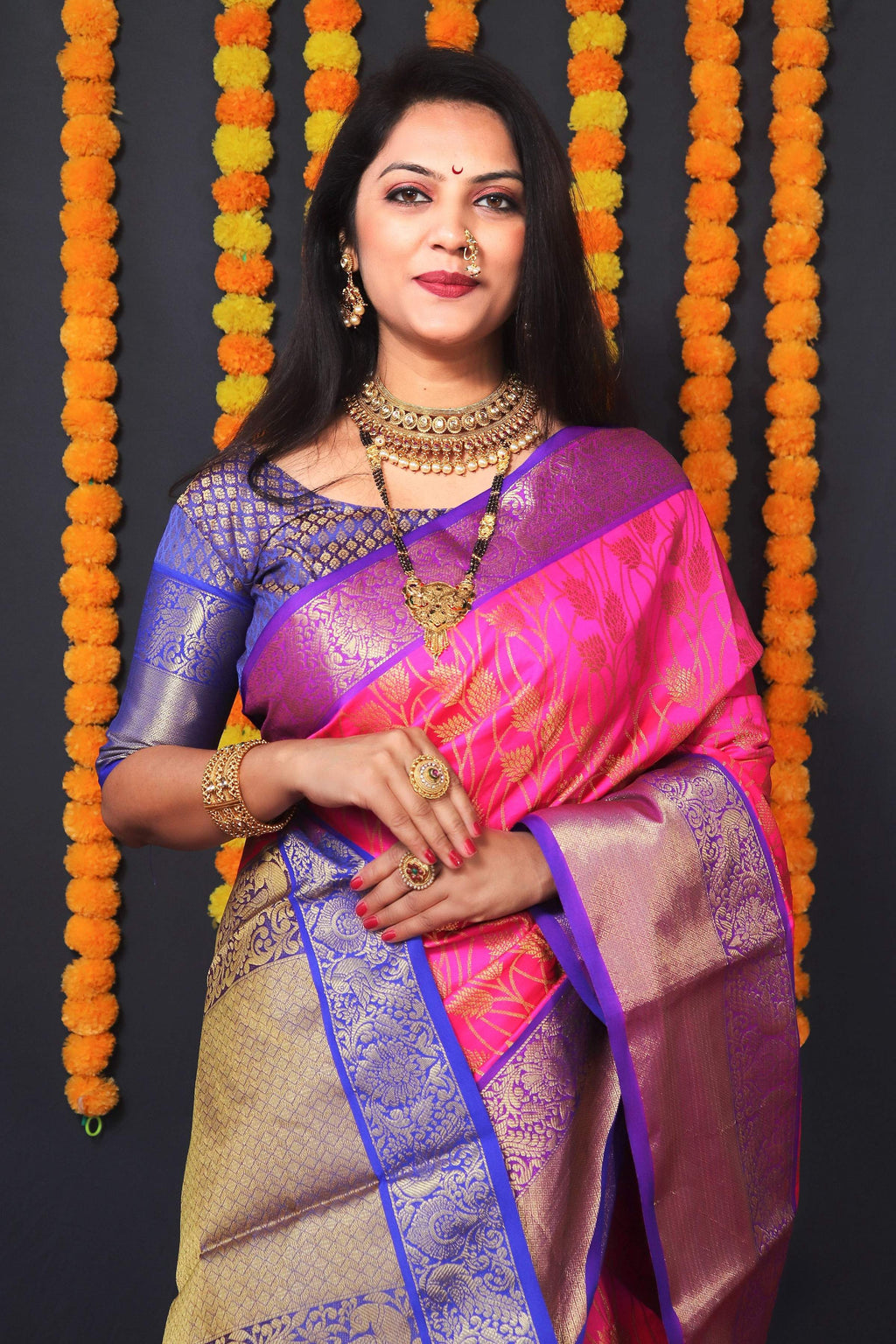 Jyoti Fashion Women's Pink Kanchipuram Silk Zari Woven Saree with Blouse