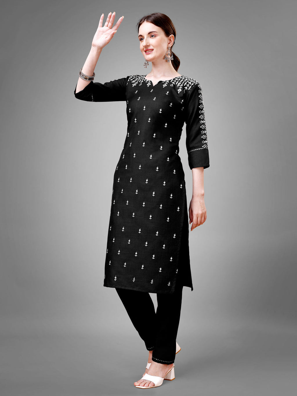 Jyoti Fashion Women's Black Cotton Blend Sequins with Embroidered Kurta Set