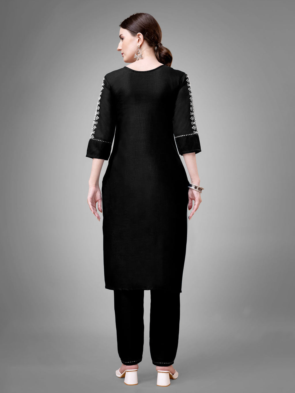 Jyoti Fashion Women's Black Cotton Blend Sequins with Embroidered Kurta Set