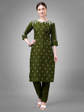 Jyoti Fashion Women's Mehendi Cotton Blend Sequins with Embroidered Kurta Set