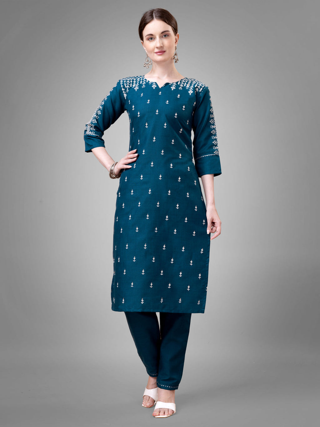 Jyoti Fashion Women's Morpich Cotton Blend Sequins with Embroidered Kurta Set