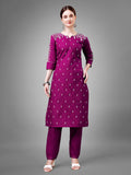 Jyoti Fashion Women's Purple Cotton Blend Sequins with Embroidered Kurta Set
