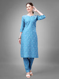 Jyoti Fashion Women's Sky Blue Cotton Blend Sequins with Embroidered Kurta Set