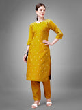 Jyoti Fashion Women's Yellow Cotton Blend Sequins with Embroidered Kurta Set