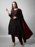 Jyoti Fashion Women's Black Cotton Blend Embroidered Kurta Set