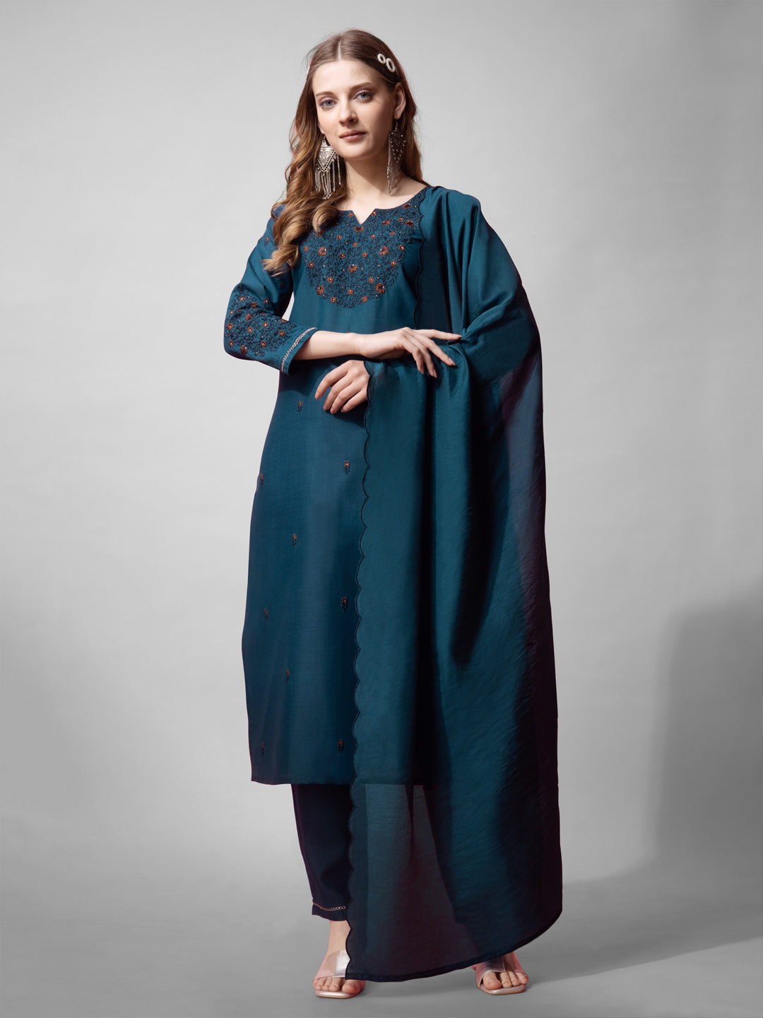 Jyoti Fashion Women's Morpich Cotton Blend Embroidered Kurta Set