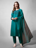 Jyoti Fashion Women's Rama Cotton Blend Embroidered Kurta Set