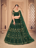 Jyoti Fashion Women's Dark Green Net Thread Embroidered Designer Lehenga Choli Set