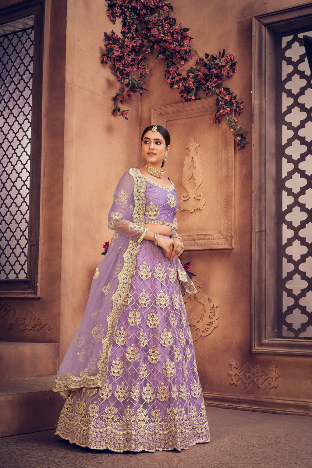 Jyoti Fashion Women's Purple Net Thread Embroidered Designer Lehenga Choli Set