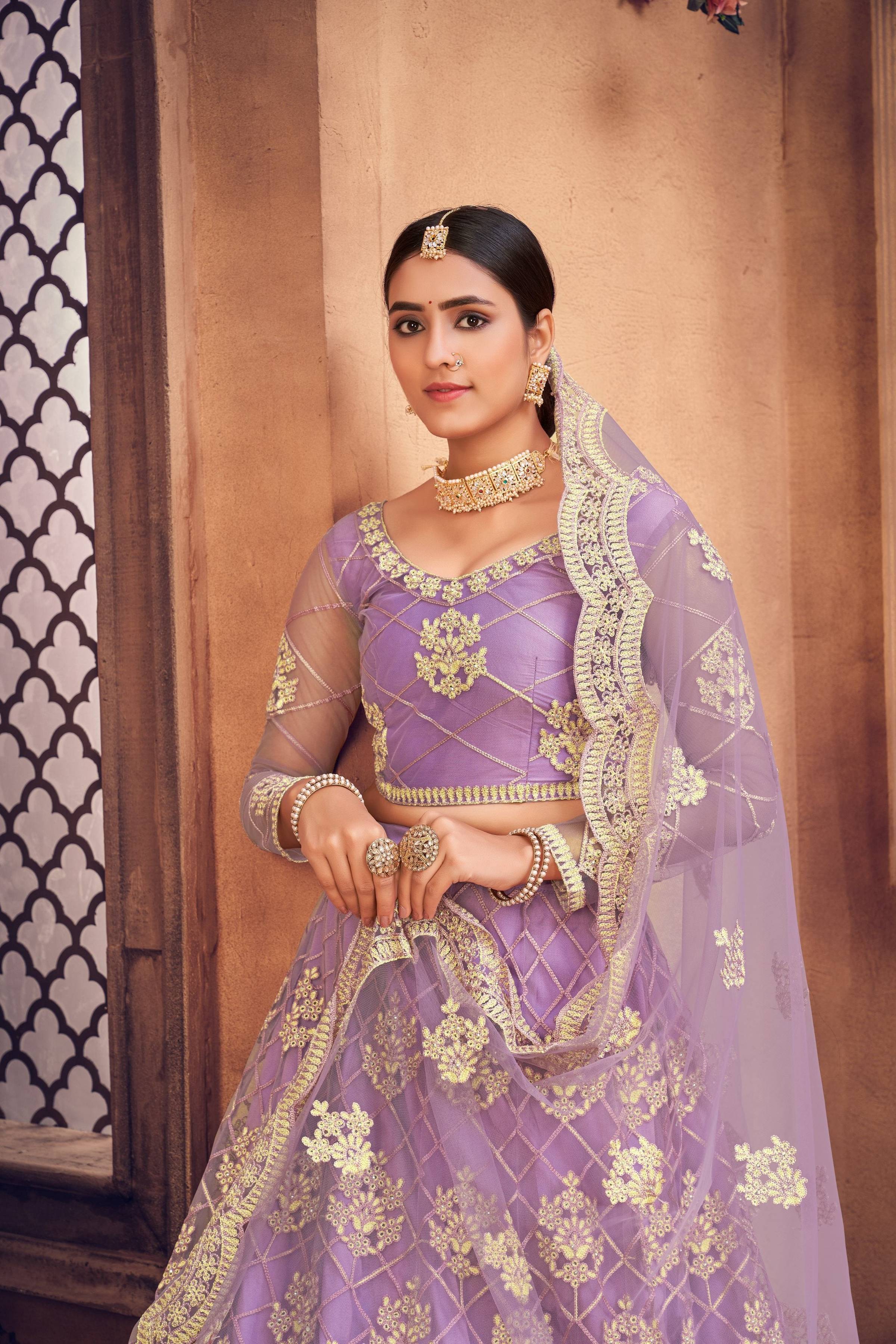 Jyoti Fashion Women's Purple Net Thread Embroidered Designer Lehenga Choli Set