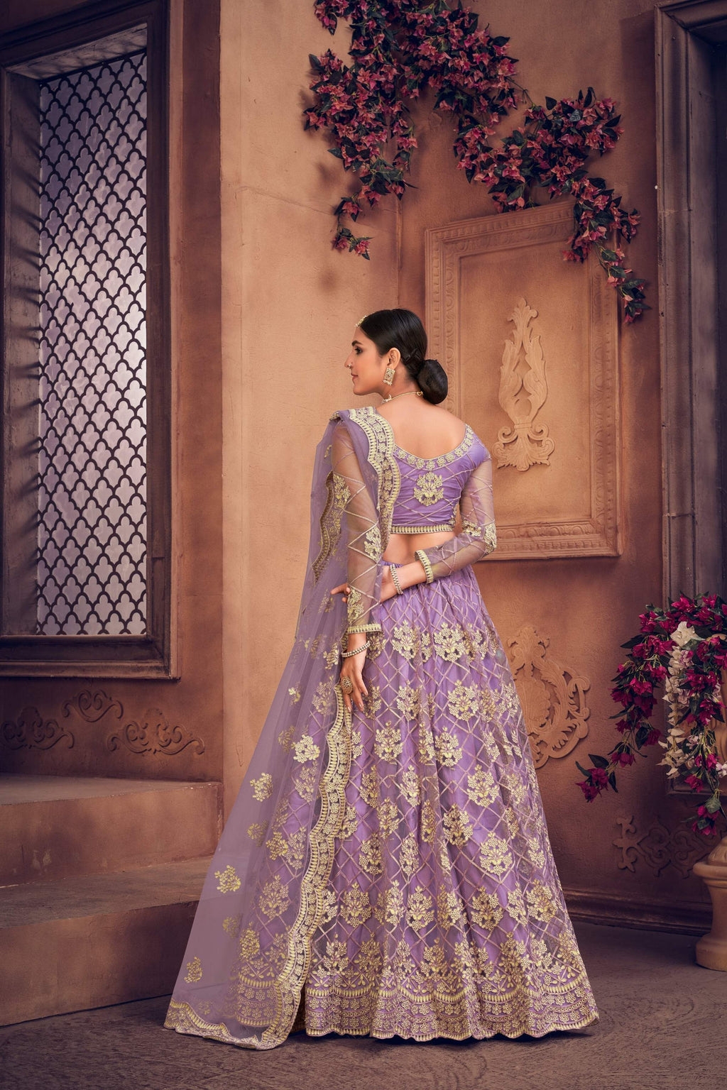 Jyoti Fashion Women's Purple Net Thread Embroidered Designer Lehenga Choli Set