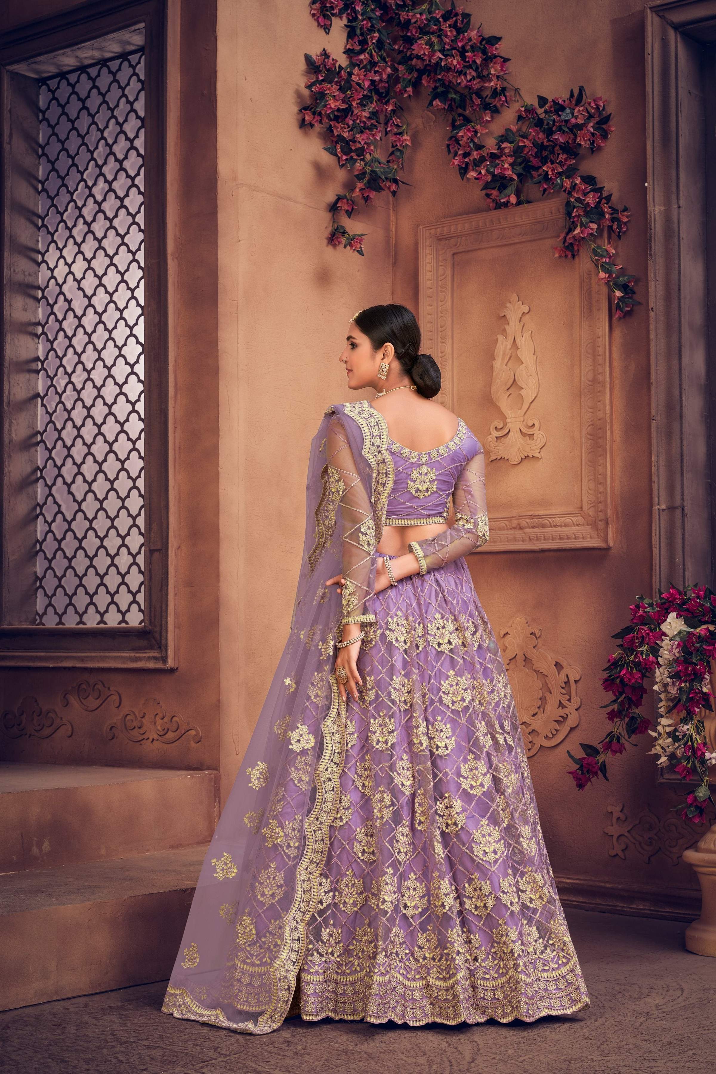 Jyoti Fashion Women's Purple Net Thread Embroidered Designer Lehenga Choli Set
