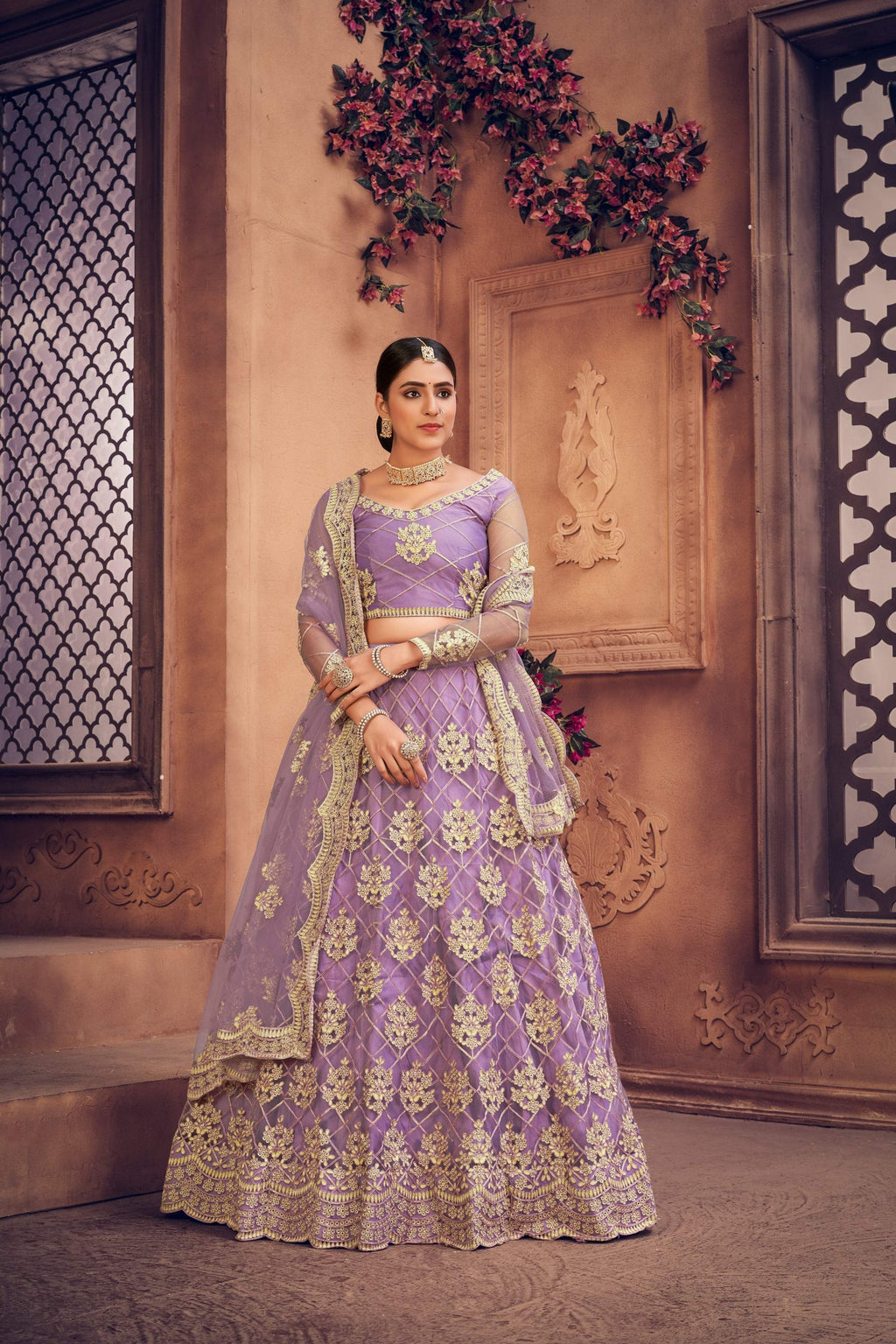 Jyoti Fashion Women's Purple Net Thread Embroidered Designer Lehenga Choli Set