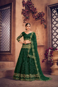 Jyoti Fashion Women's Dark Green Net Thread Embroidered Designer Lehenga Choli Set