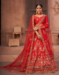 Jyoti Fashion Women's Red Taffeta Silk Thread Embroidered Designer Lehenga Choli Set