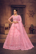 Jyoti Fashion Women's Baby Pink Net Thread Embroidered Designer Lehenga Choli Set
