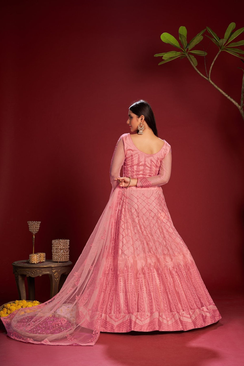Jyoti Fashion Women's Pink Net Thread Embroidered Designer Lehenga Choli Set