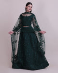 Jyoti Fashion Women's Dark Green Net Thread Embroidered Designer Lehenga Choli Set