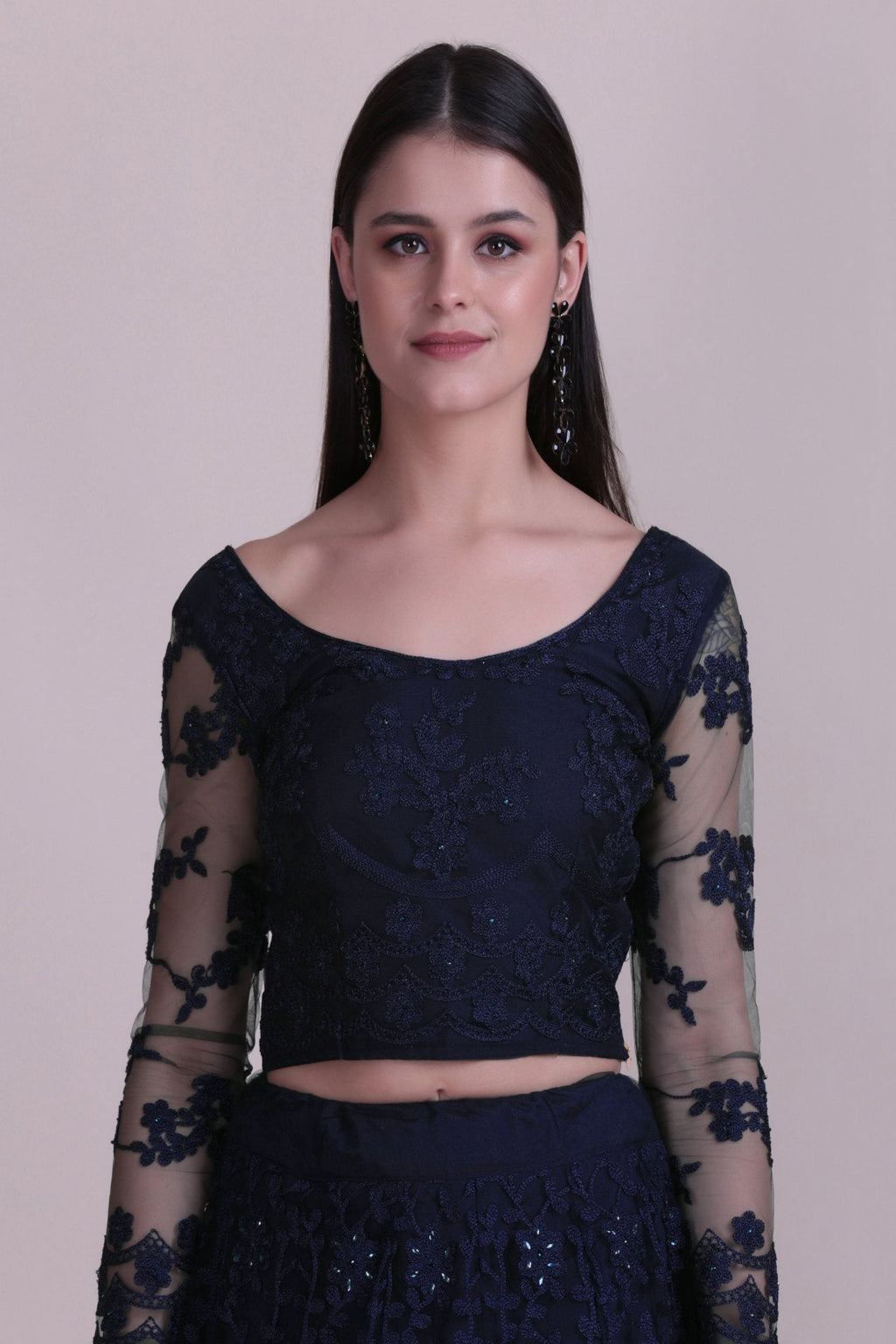 Jyoti Fashion Women's Navy Blue Net Thread Embroidered Designer Lehenga Choli Set