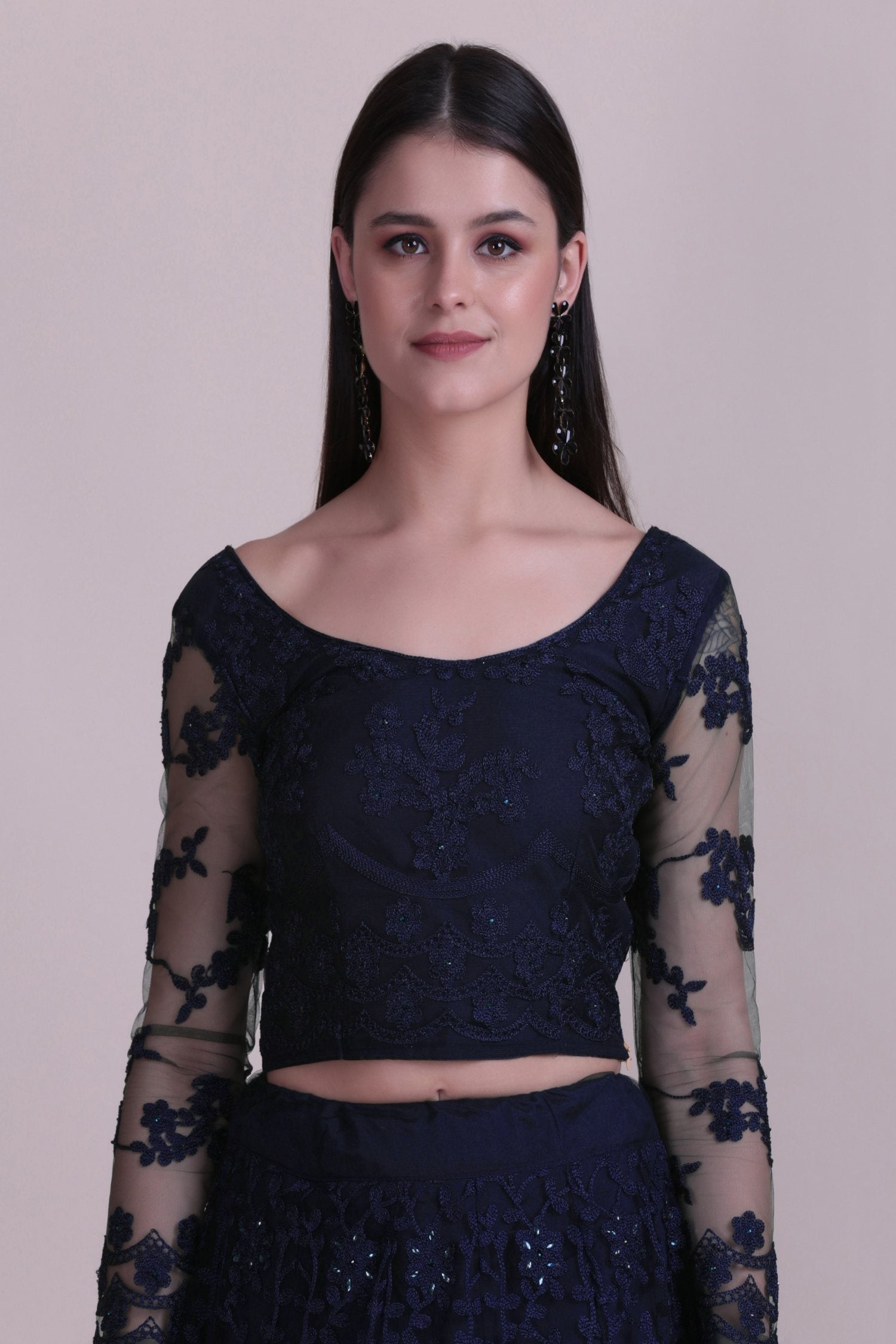 Jyoti Fashion Women's Navy Blue Net Thread Embroidered Designer Lehenga Choli Set