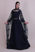 Jyoti Fashion Women's Navy Blue Net Thread Embroidered Designer Lehenga Choli Set