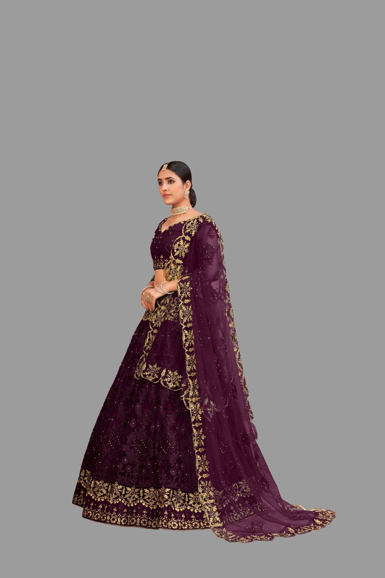 Jyoti Fashion Women's Purple Net Thread Embroidered Designer Lehenga Choli Set